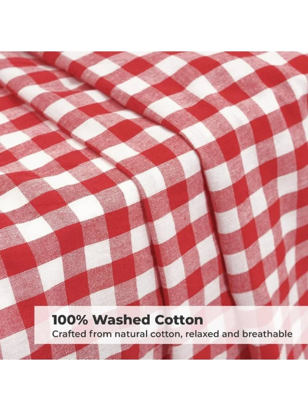 Red & White Gingham Ruffled Tablecloth - 100% Cotton, Rectangular for Farmhouse